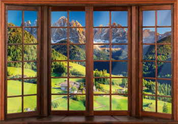 Fotobehang 3D Raamzicht op de Alpen