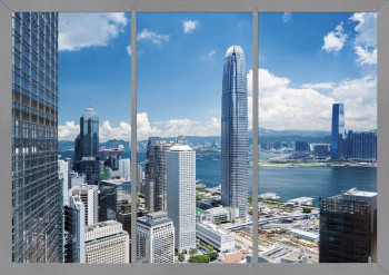 Fotobehang Hongkong Raamzicht 3D