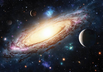 Fotobehang met een indrukwekkend uitzicht op de Melkweg vol sterren, nevels en kosmisch licht.