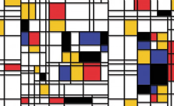 Fotobehang van Piet Mondriaan compositie, in een kunstzinnige schilderijstijl.