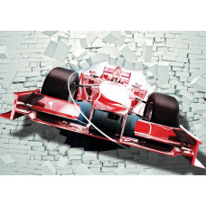 Fotobehang van een rode Formule 1-auto, snelheidsvol en sportief.