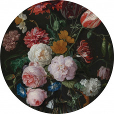 Behangcirkel met een klassiek bloemenstilleven van Jan Davidsz de Heem, met rijke details en warme kleuren.