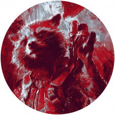 Rocket Raccoon in schilderstijl, afgebeeld op een Marvel behangcirkel.