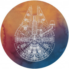 Millennium Falcon uit Star Wars, afgebeeld op een iconische behangcirkel.