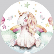 Unicorns en wolken op een dromerige behangcirkel, ideaal voor een kinderkamer.