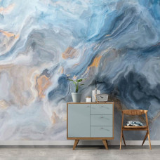 Een blauw marmer-fotobehang met een industrieel en luxe ontwerp, ideaal voor een eetkamer.