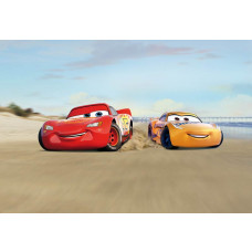 Disney Cars strandrace fotobehang met de snelle auto's die over het strand racen, perfect voor autoliefhebbers.