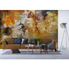 Een fotobehang van een abstract bloemendesign kunst in een woonkamer met Airtex.