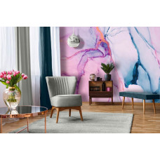 Een fotobehang van abstract roze en blauw marmer in kunststijl te zien in de huiskamer.