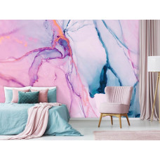 Een fotobehang van abstract roze en blauw marmer in kunststijl te zien in de slaapkamer.