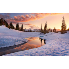 America the Beautiful winter landschap fotobehang, met een prachtig besneeuwd landschap.