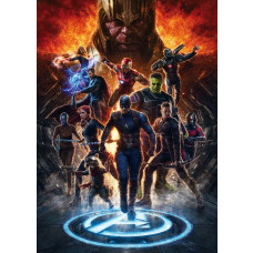 Fotobehang Avengers vs Thanos uit het Marvel-universum, kleurrijke actie-scène.