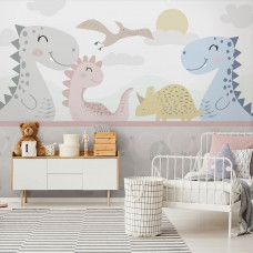 Fotobehang Dinosaurussen in Pastelkleuren