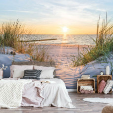 Fotobehang Duinen, Strand en Zee met Zonsopkomst