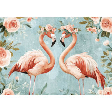 Fotobehang Flamingo's en Rozen