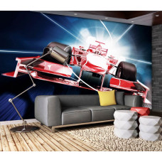 Een fotobehang met een rode Formule 1 auto voor de tienerkamer.