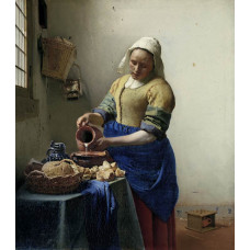 Fotobehang van het iconische schilderij Het Melkmeisje van Vermeer.