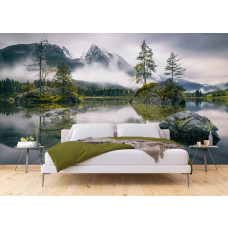 Een fotobehang van Hintersee Ramsau meer in een slaapkamer met vliesbehang.