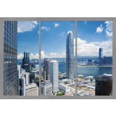 Fotobehang Hongkong Raamzicht 3D