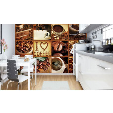Fotobehang I Love Coffee Collage Bruin Kader