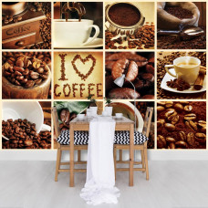 Fotobehang I Love Coffee Collage Wit Kader