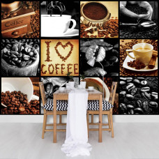 Fotobehang I Love Coffee Collage Zwart Kader