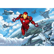 Fotobehang Iron Man in vlucht, epische actie uit Marvel-films.