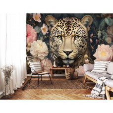 Fotobehang Jaguar met Bloemen