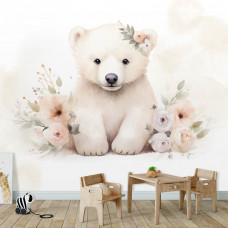 Fotobehang Kleine Ijsbeer en Bloemen