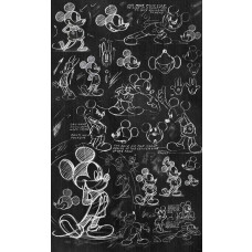 Mickey Mouse Krijtbord fotobehang toont een zwart-wit krijttekening van Mickey Mouse, met speelse en creatieve details.