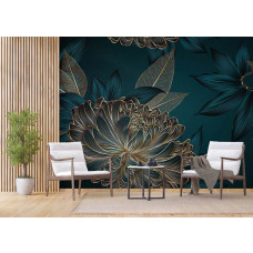 Een fotobehang van een modern luxe design met chrysanten en bladeren in een bedrijfsruimte met Airtex.