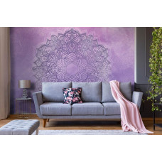 Een violet mandala fotobehang met abstracte kunst voor de huiskamer.