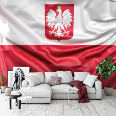 Een fotobehang van de Poolse vlag en Polen voor de woonkamer.