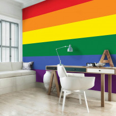 Een fotobehang met de regenboogvlag voor de slaapkamer.