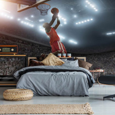 Een fotobehang van slam dunk sensatie in een basketbalstadion in de kinderkamer.