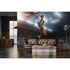 Een fotobehang van slam dunk sensatie in een basketbalstadion in de woonkamer.