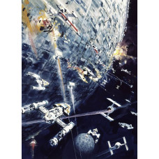 Star Wars dogfight fotobehang met epische gevechten tussen X-wings en TIE Fighters in de ruimte, met de Millennium Falcon in actie.