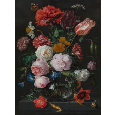 Fotobehang van een stilleven met bloemen in een glazen vaas door Jan Davidsz de Heem, Rijksmuseum.