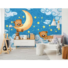 Een fotobehang van teddybeertjes in de babykamer tussen de wolken voor de kinderkamer en speelkamer.