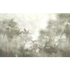 Fotobehang van tropische planten en jungle, met botanische details en weelderige palmbomen.