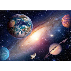 Fotobehang van het universum met allemaal planeten en sterren.