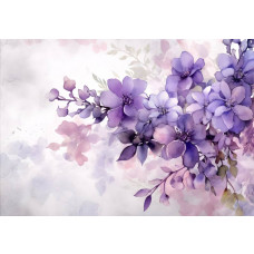 Fotobehang van violette bloemen, geschilderd in een levendige paarse tint die direct de aandacht trekt.