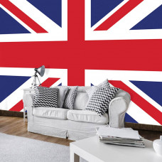 Een fotobehang met de Union Flag van Groot-Brittanniė voor de woonkamer.