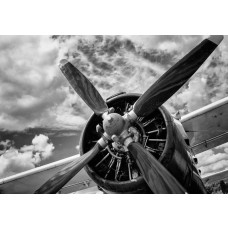 Fotobehang van een vliegtuig met propeller en stuntvliegtuig in industriële stijl.