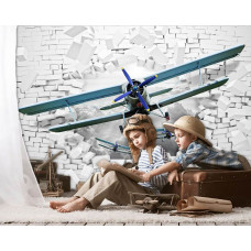 Fotobehang Vliegtuigen door de Muur 3D