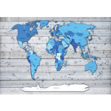 Fotobehang Wereldkaart op Hout Blauw