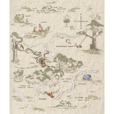 Winnie the Pooh Map fotobehang met een speelse plattegrond van het Honderd Bunderbos, waarin locaties zoals het huis van Poeh en Knorretje getoond worden.