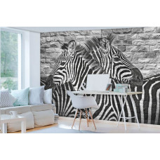 Fotobehang Zebra Schildering op een Stenen Muur