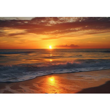 Zonsondergang aan zee, met een schilderachtig natuurlandschap dat de rust van de avond weerspiegelt op dit fotobehang.