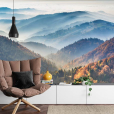 Een fotobehang met een panoramisch beeld van het Zwarte Woud in Duitsland, perfect voor een woonkamer.